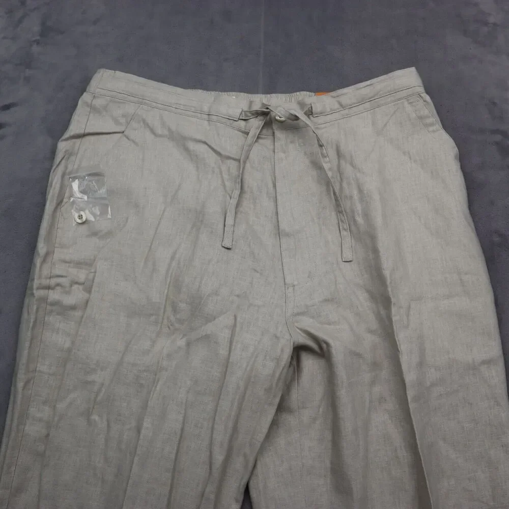 Chispa Pants Mens L 36-38 Beige Linen Blend Drawstring Waist High Rise